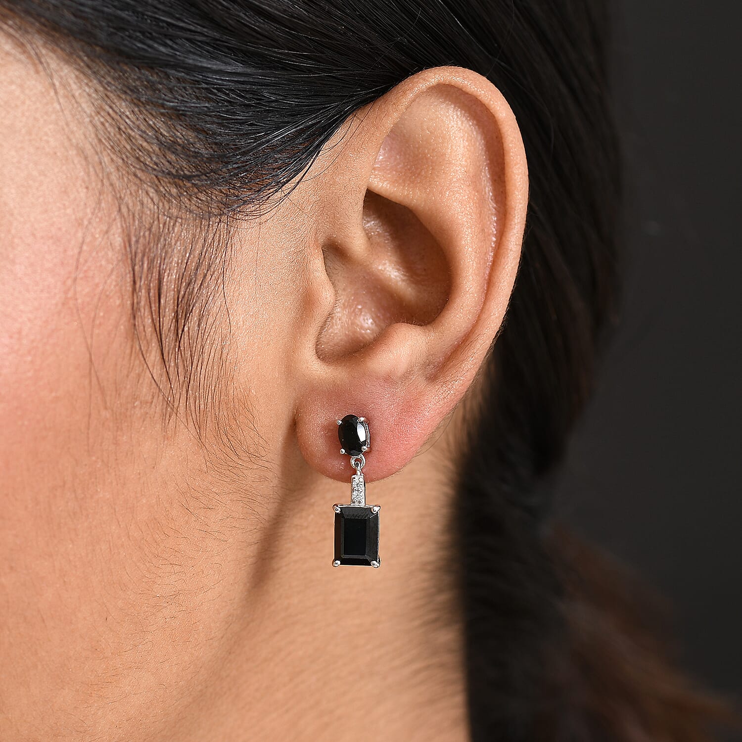 D'Joy Thai Black Spinel and White Zircon 6.10 ctw Earrings in Platinum Over Sterling Silver