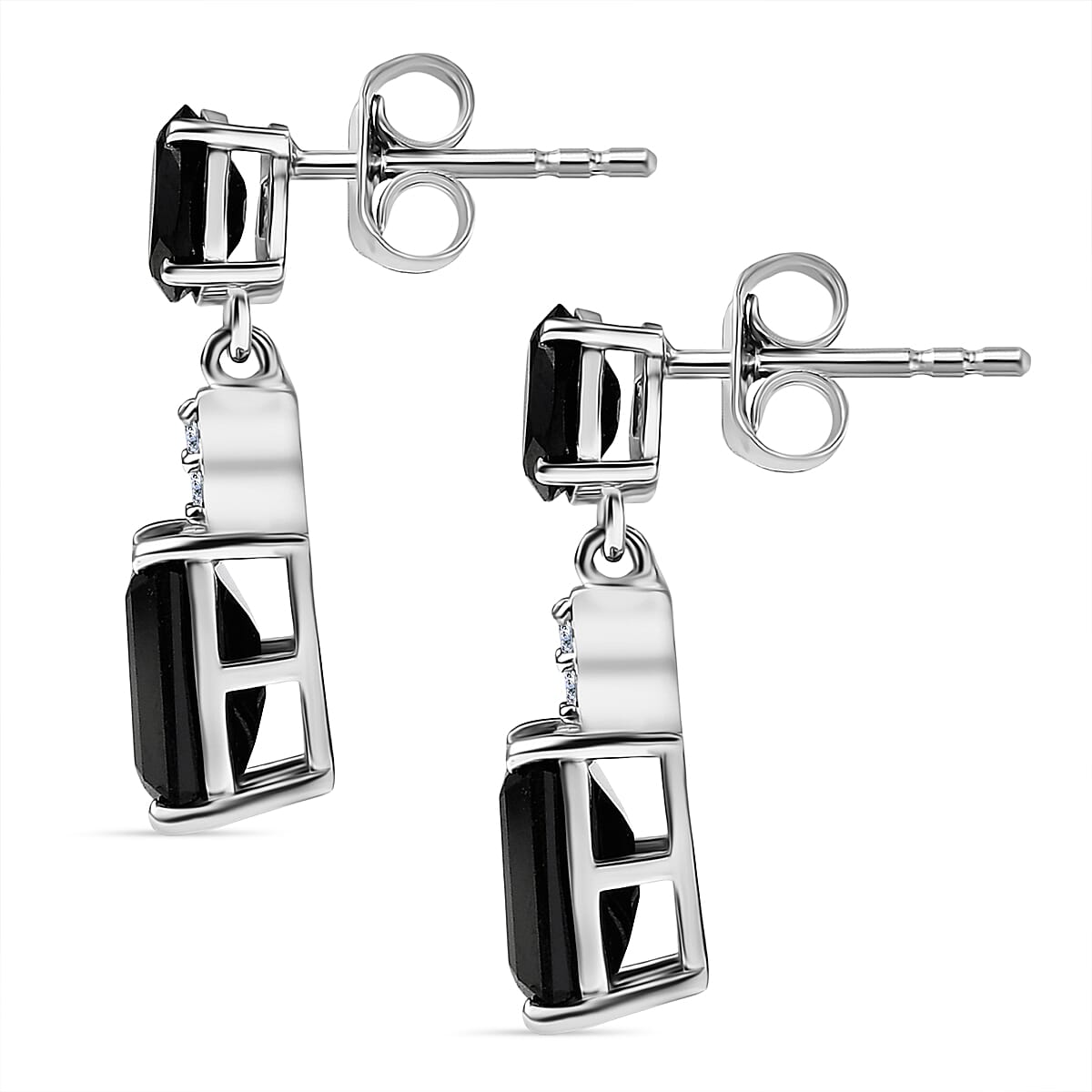 D'Joy Thai Black Spinel and White Zircon 6.10 ctw Earrings in Platinum Over Sterling Silver