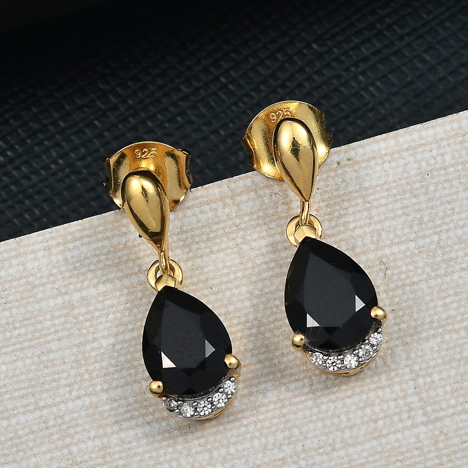 D'Joy Thai Black Spinel and White Zircon 3.00 ctw Earrings in 18K YG Plated Sterling Silver