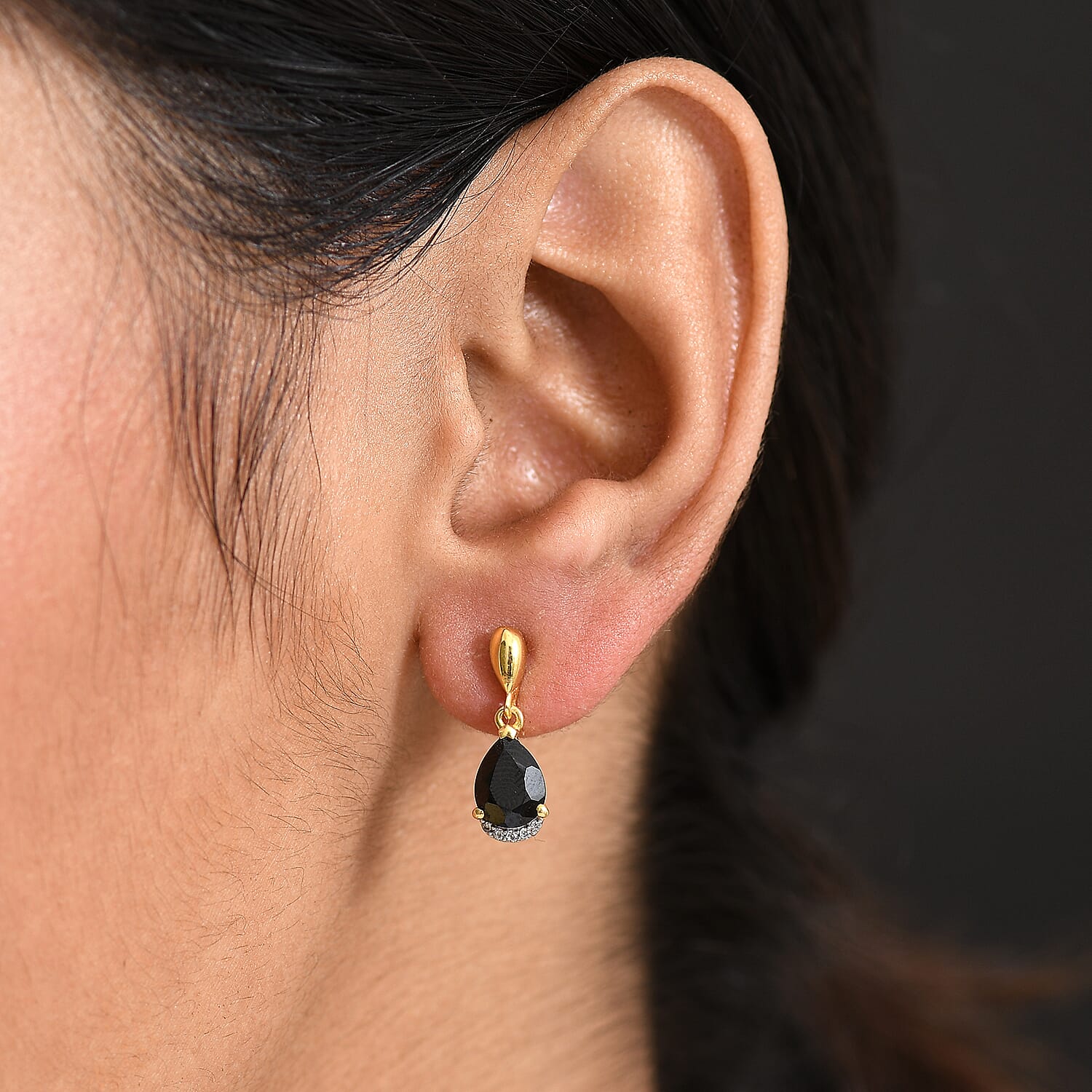 D'Joy Thai Black Spinel and White Zircon 3.00 ctw Earrings in 18K YG Plated Sterling Silver