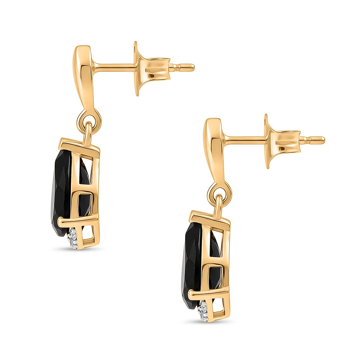 D'Joy Thai Black Spinel and White Zircon 3.00 ctw Earrings in 18K YG Plated Sterling Silver