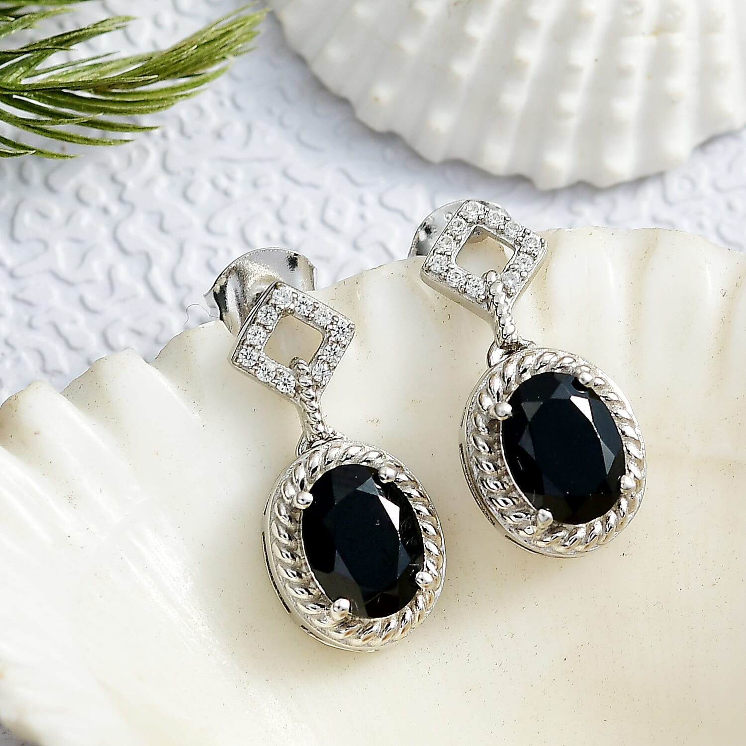 D'Joy Thai Black Spinel and White Zircon 3.35 ctw Earrings in Platinum Over Sterling Silver