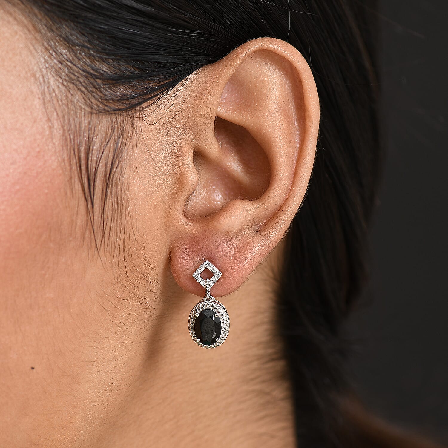 D'Joy Thai Black Spinel and White Zircon 3.35 ctw Earrings in Platinum Over Sterling Silver