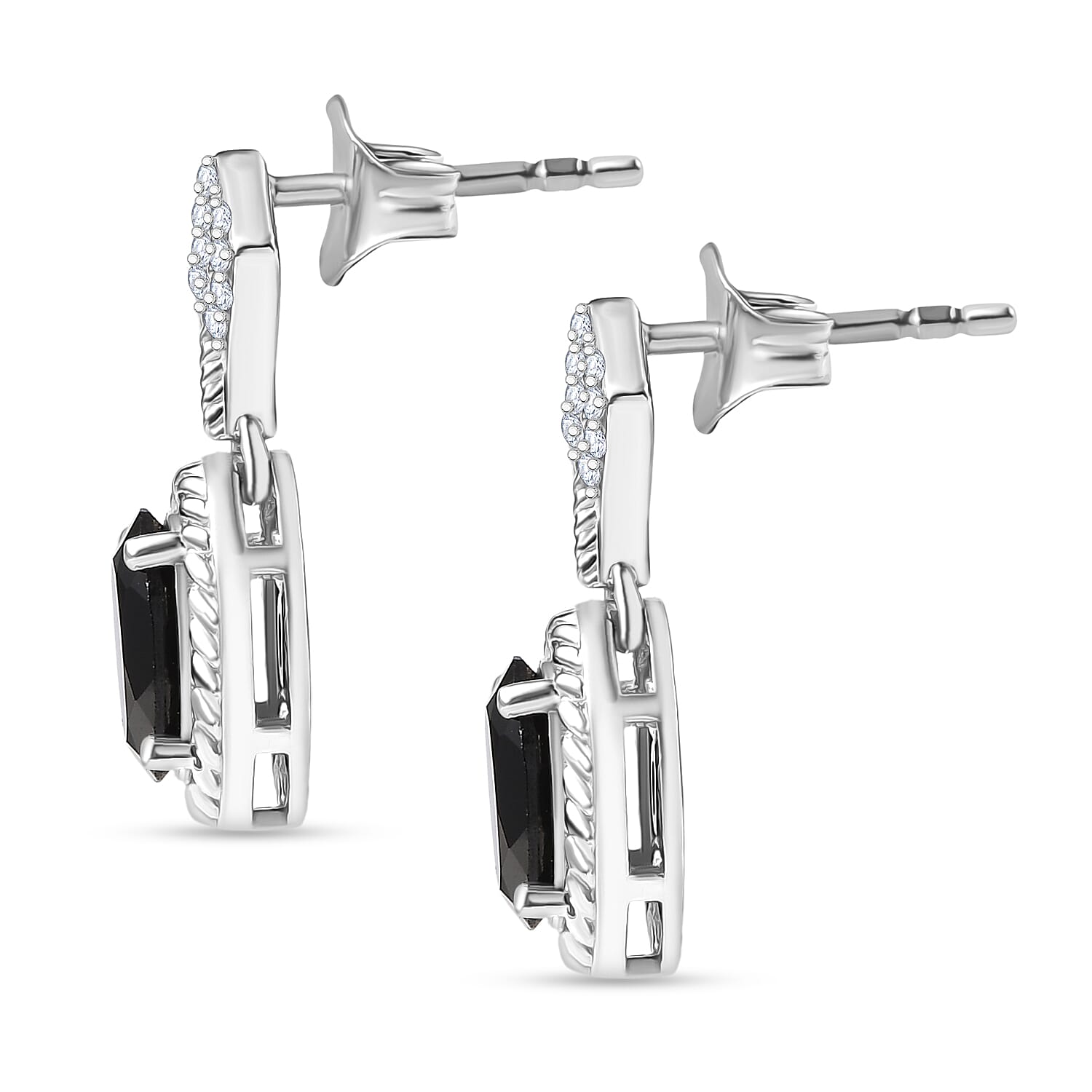 D'Joy Thai Black Spinel and White Zircon 3.35 ctw Earrings in Platinum Over Sterling Silver