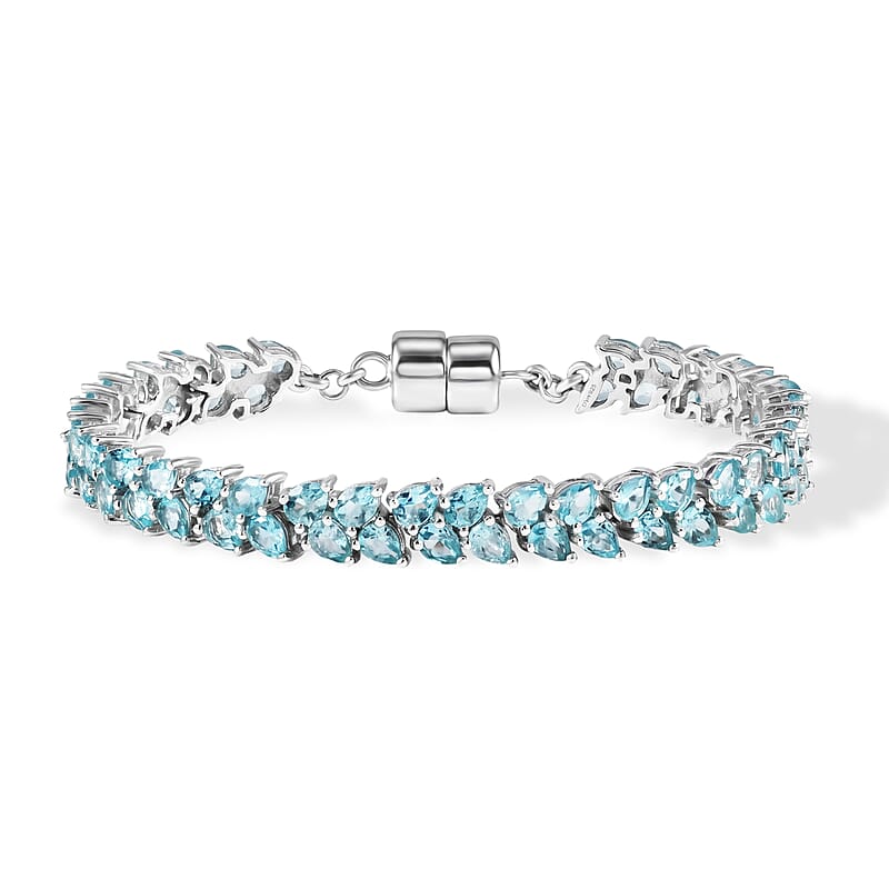 D'Joy Blue Apatite 13.00 ctw Bracelet in Rhodium Over Sterling Silver (6.50 In)