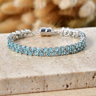 D'Joy Blue Apatite 13.00 ctw Bracelet in Rhodium Over Sterling Silver (6.50 In)