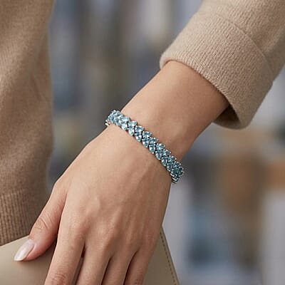 D'Joy Blue Apatite 13.00 ctw Bracelet in Rhodium Over Sterling Silver (6.50 In)