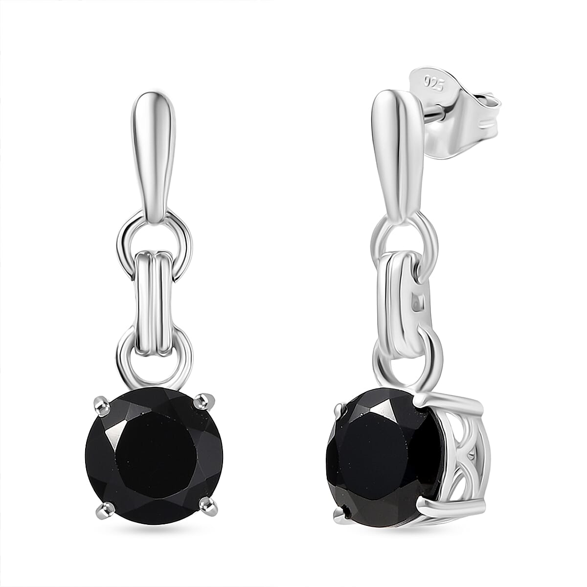 D'Joy Thai Black Spinel 3.20 ctw Earrings in Platinum Over Sterling Silver