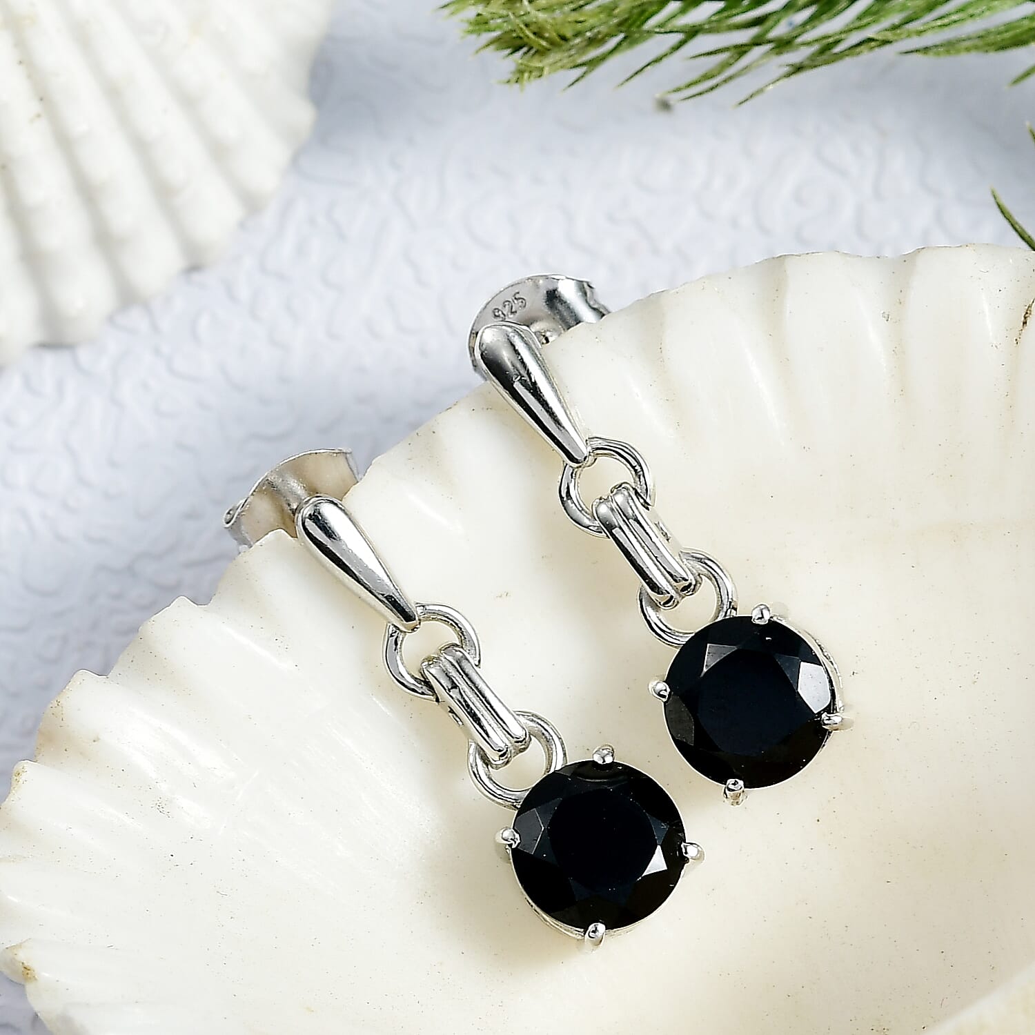 D'Joy Thai Black Spinel 3.20 ctw Earrings in Platinum Over Sterling Silver
