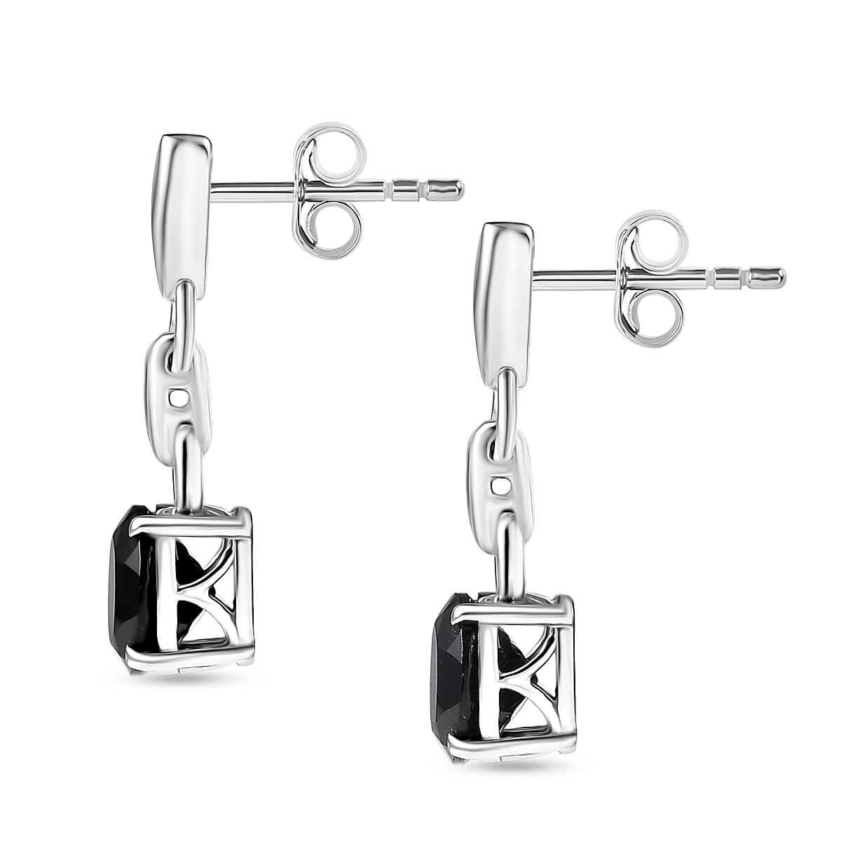 D'Joy Thai Black Spinel 3.20 ctw Earrings in Platinum Over Sterling Silver