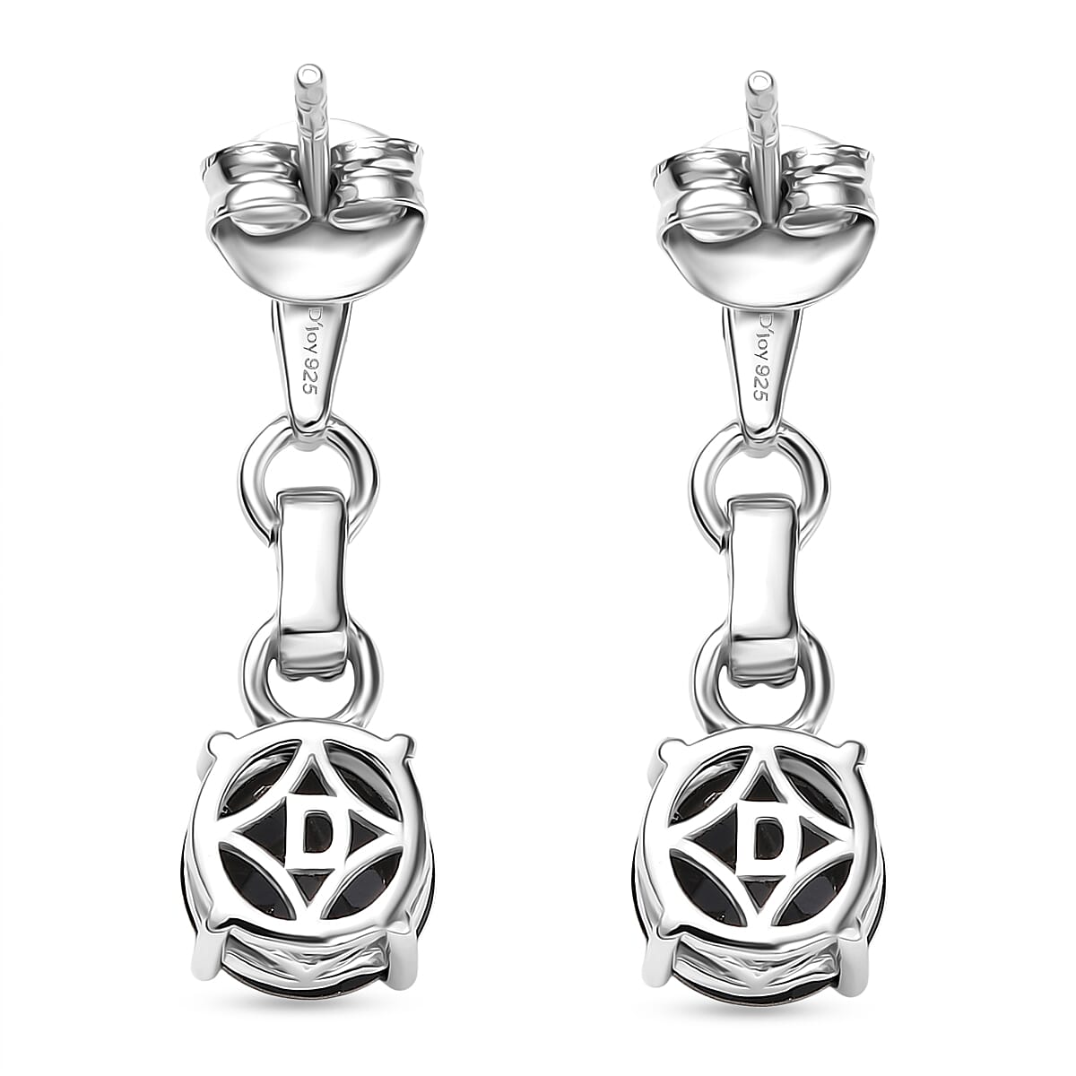 D'Joy Thai Black Spinel 3.20 ctw Earrings in Platinum Over Sterling Silver