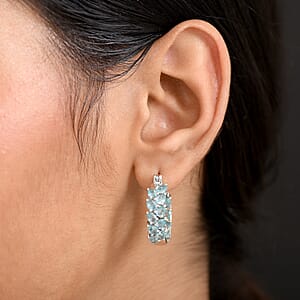 D'Joy Madagascar Blue Apatite Hoop Earrings in Rhodium Over Sterling Silver 6.10 ctw