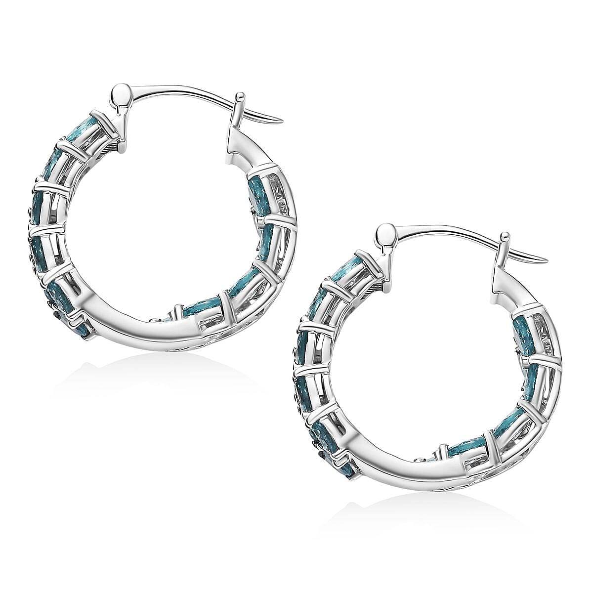 D'Joy Madagascar Blue Apatite 6.10 ctw Twilight Petals Hoop Earrings in Rhodium Over Sterling Silver image number 4