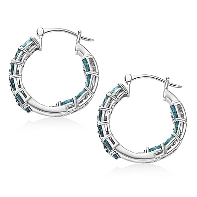 D'Joy Madagascar Blue Apatite Hoop Earrings in Rhodium Over Sterling Silver 6.10 ctw