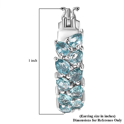 D'Joy Madagascar Blue Apatite Hoop Earrings in Rhodium Over Sterling Silver 6.10 ctw