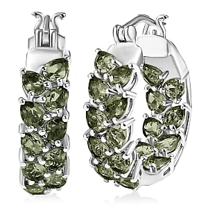 D'Joy Madagascar Green Apatite 6.00 ctw Twilight Petals Hoop Earrings in Rhodium Over Sterling Silver