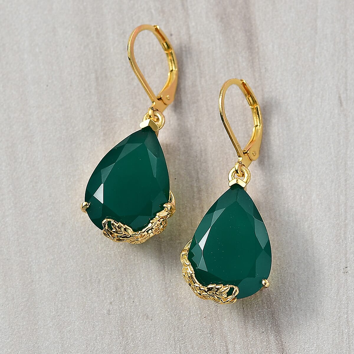 EverTrue Verde Onyx 18.50 ctw Earrings in 18K Yellow Gold Plated image number 1