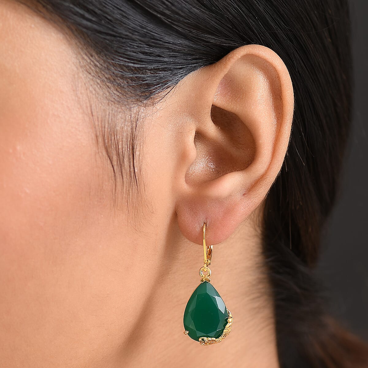 EverTrue Verde Onyx 18.50 ctw Earrings in 18K Yellow Gold Plated image number 2