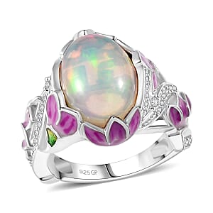 Doorbuster GP Italian Garden Collection Premium Ethiopian Welo Opal, Multi Gemstone Ring in Rhodium Over Sterling Silver (Size 10.0) 4.20 ctw