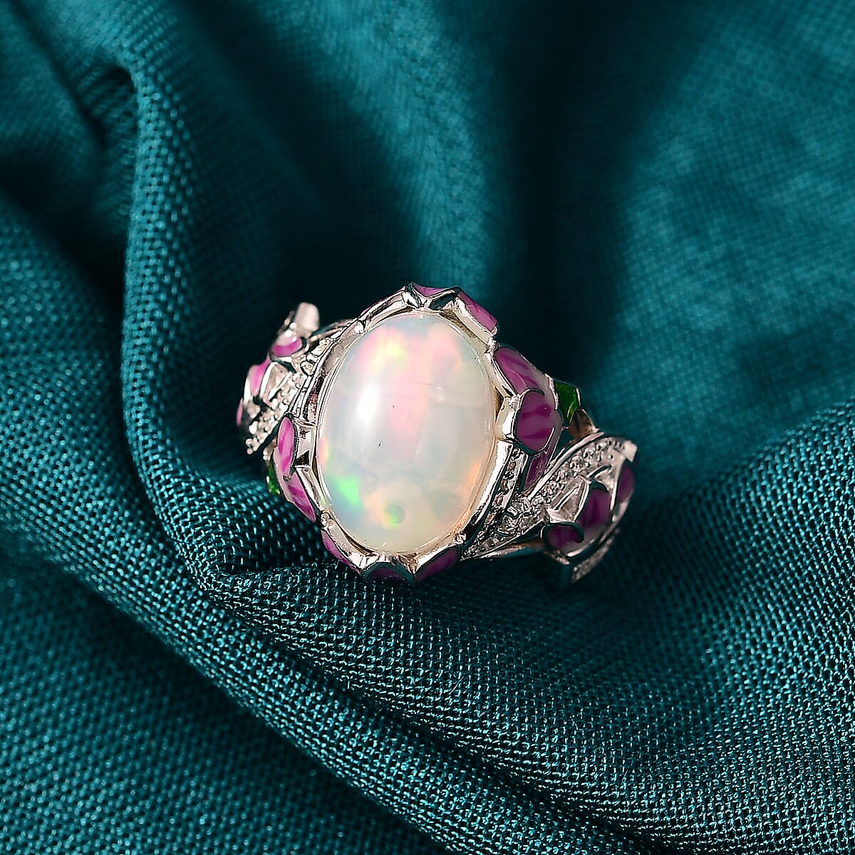 Doorbuster GP Italian Garden Collection Premium Ethiopian Welo Opal, Multi Gemstone Ring in Rhodium Over Sterling Silver (Size 10.0) 4.20 ctw image number 1