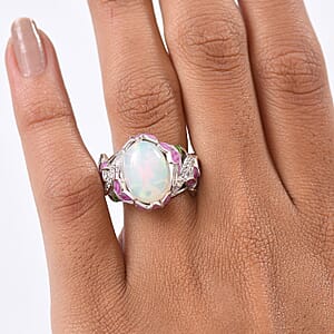 Doorbuster GP Italian Garden Collection Premium Ethiopian Welo Opal, Multi Gemstone Ring in Rhodium Over Sterling Silver (Size 10.0) 4.20 ctw