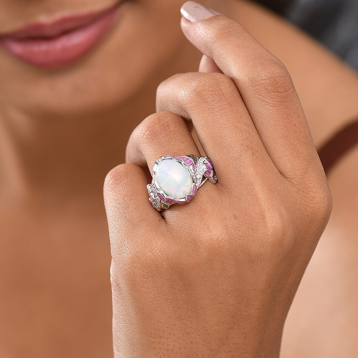 Doorbuster GP Italian Garden Collection Premium Ethiopian Welo Opal, Multi Gemstone Ring in Rhodium Over Sterling Silver (Size 10.0) 4.20 ctw image number 3