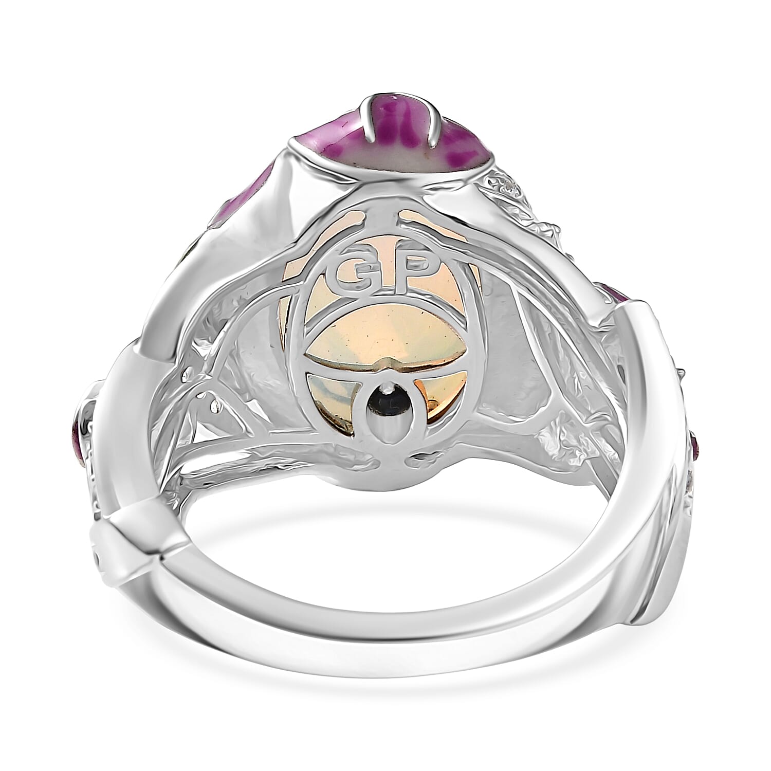  GP Italian Garden Collection Premium Ethiopian Welo Opal, Multi Gemstone Ring in Rhodium Over Sterling Silver (Size 10.0) 4.20 ctw