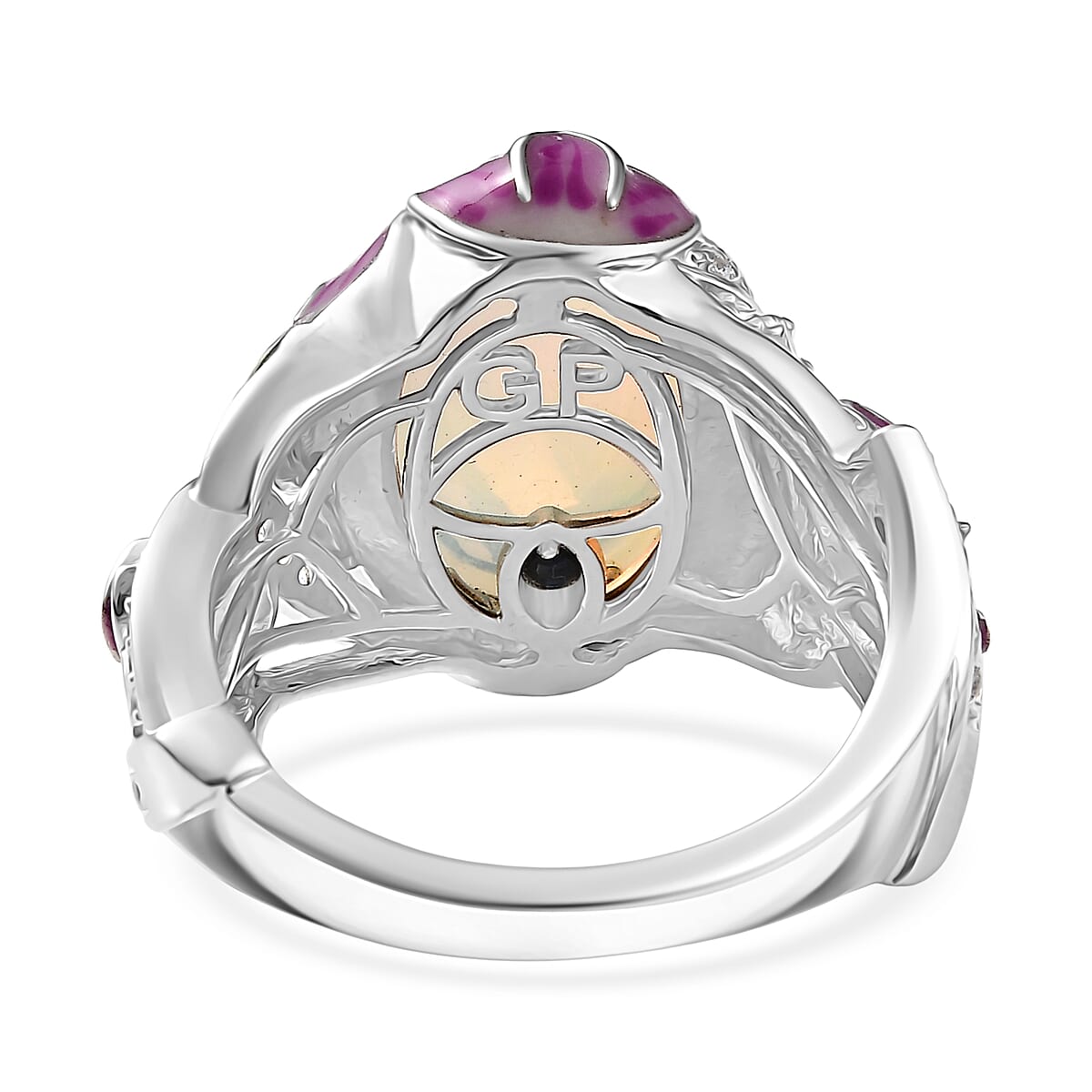 Doorbuster GP Italian Garden Collection Premium Ethiopian Welo Opal, Multi Gemstone Ring in Rhodium Over Sterling Silver (Size 10.0) 4.20 ctw image number 5