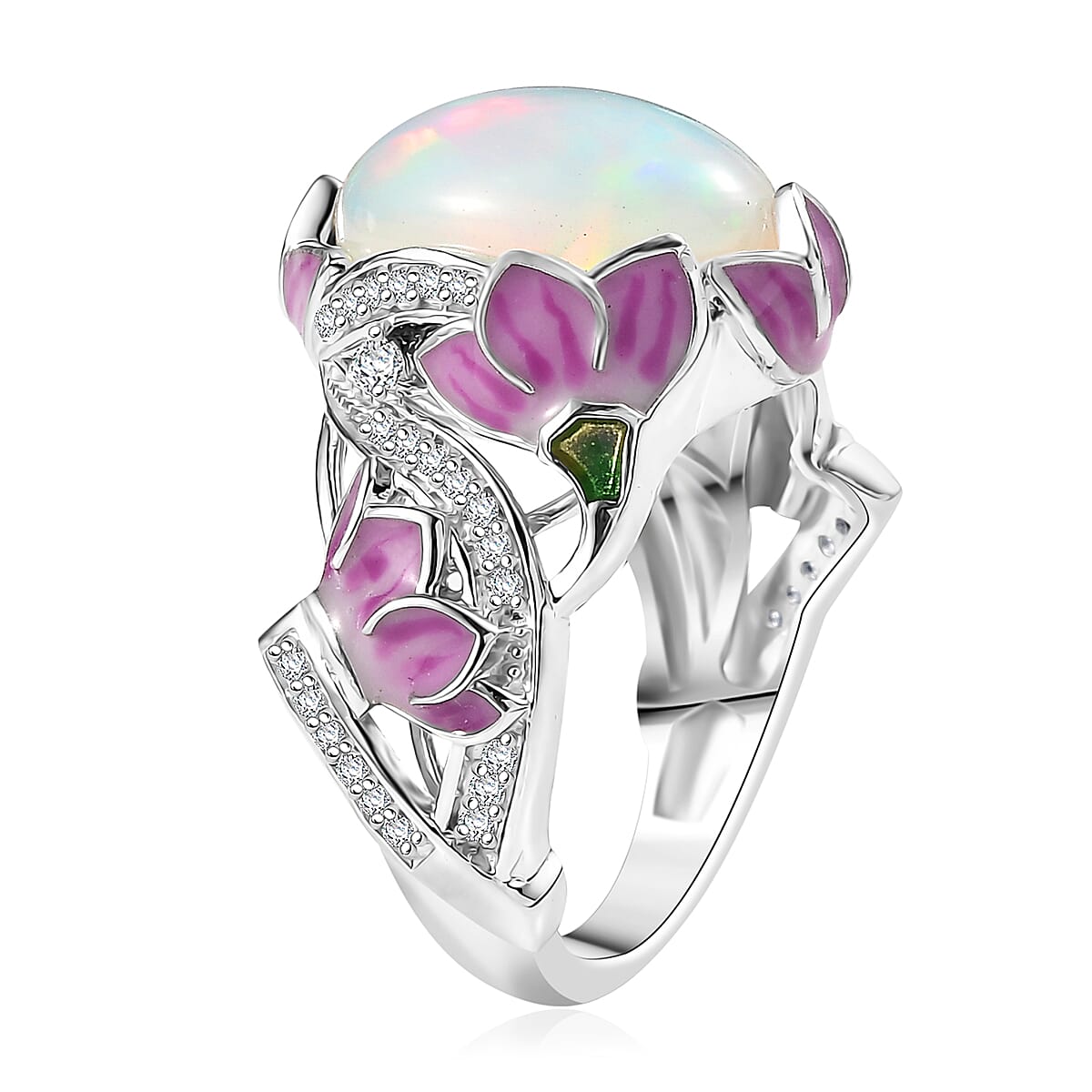  GP Italian Garden Collection Premium Ethiopian Welo Opal, Multi Gemstone Ring in Rhodium Over Sterling Silver (Size 6.0) 4.20 ctw image number 4