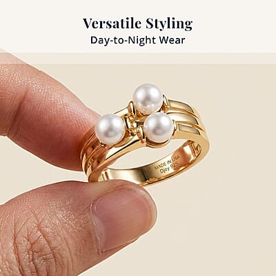 D'Joy Freshwater Pearl Fancy Ring in 18K Vermeil Yellow Gold Over Sterling Silver (Size 6.0)