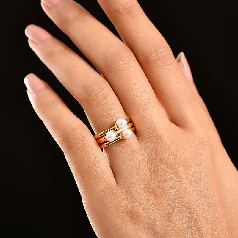D'Joy Freshwater Pearl Fancy Ring in 18K Vermeil Yellow Gold Over Sterling Silver (Size 9.0)
