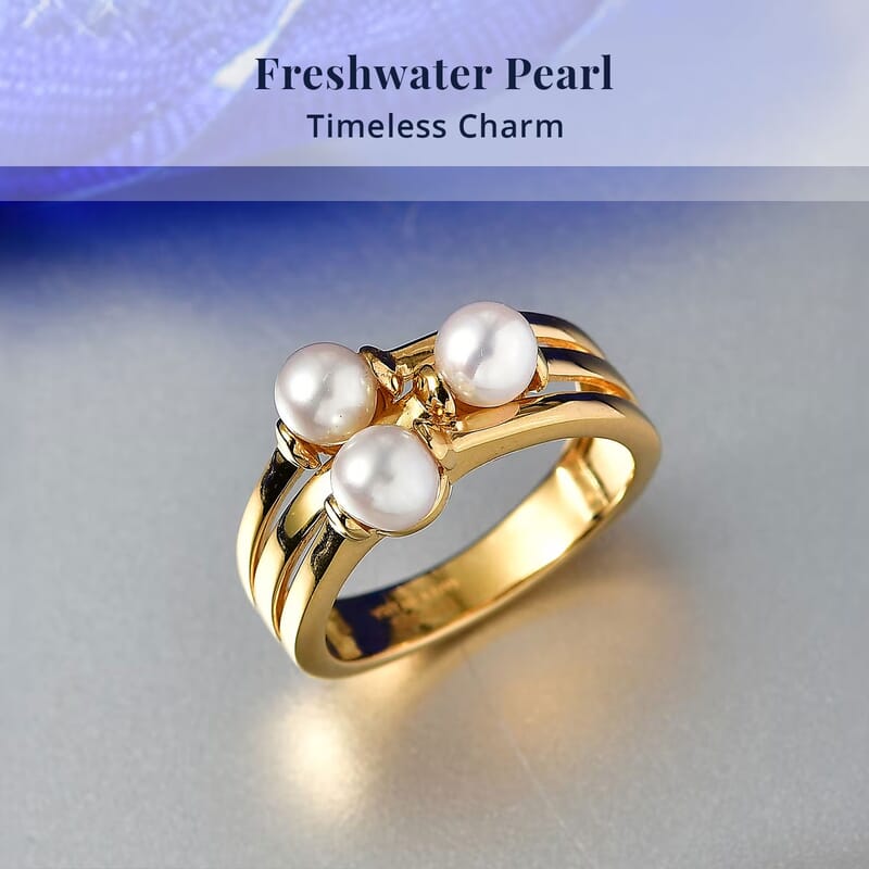 D'Joy Freshwater Pearl Fancy Ring in 18K Vermeil Yellow Gold Over Sterling Silver (Size 9.0)