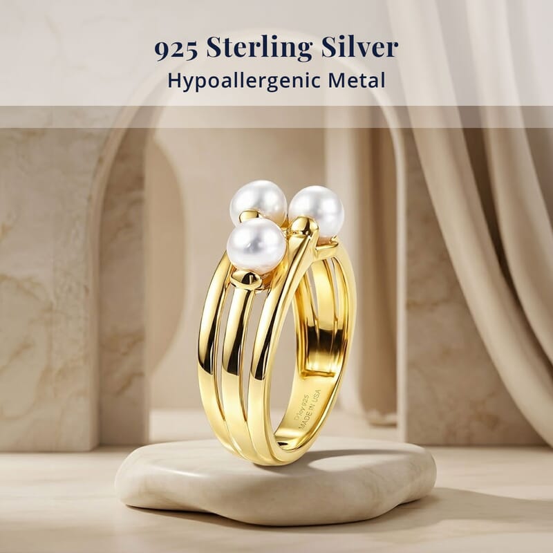 D'Joy Freshwater Pearl Fancy Ring in 18K Vermeil Yellow Gold Over Sterling Silver (Size 9.0)