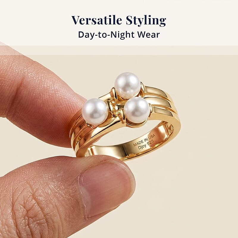 D'Joy Freshwater Pearl Fancy Ring in 18K Vermeil Yellow Gold Over Sterling Silver (Size 9.0)