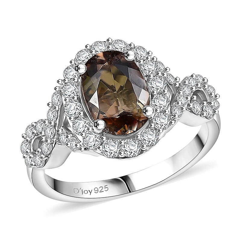 D'Joy Premium Jenipapo Andalusite and Moissanite 2.30 ctw Ring in Rhodium Over Sterling Silver (Size 10.0)
