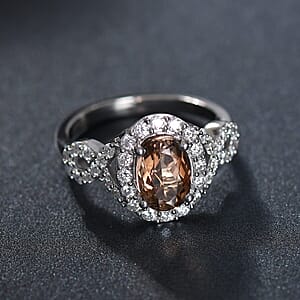 D'Joy Premium Jenipapo Andalusite and Moissanite 2.30 ctw Ring in Rhodium Over Sterling Silver (Size 10.0)