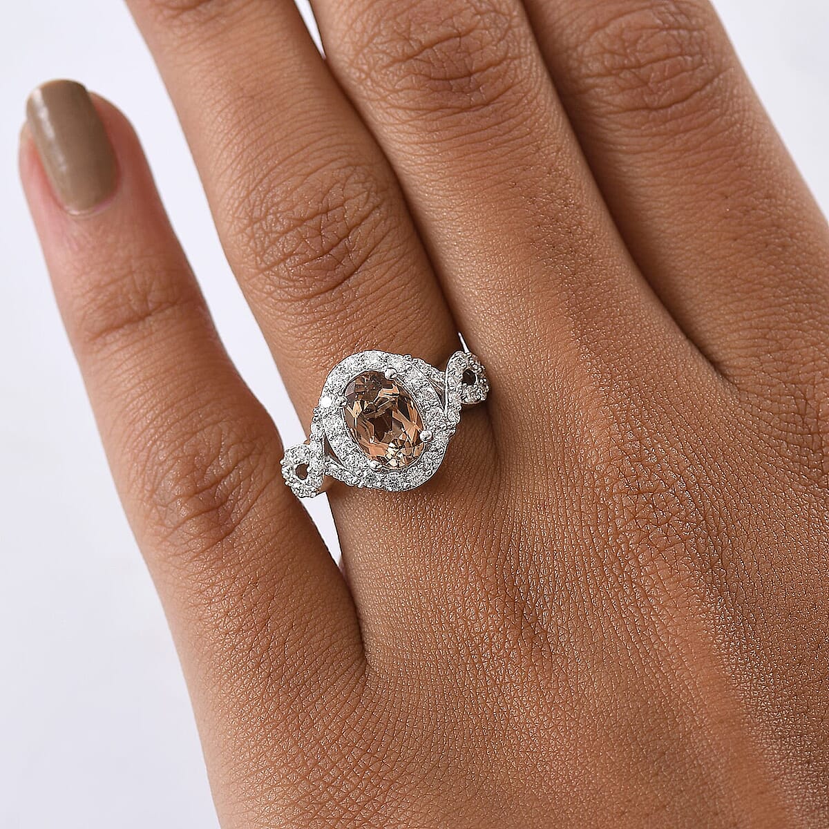 D'Joy Premium Jenipapo Andalusite and Moissanite 2.30 ctw Ring in Rhodium Over Sterling Silver (Size 6.5) image number 2
