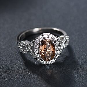 D'Joy Premium Jenipapo Andalusite and Moissanite 2.65 ctw Ring in Rhodium Over Sterling Silver (Size 9.0)