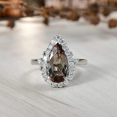D'Joy Premium Jenipapo Andalusite and Moissanite 3.25 ctw Ring in Rhodium Over Sterling Silver (Size 12.0)