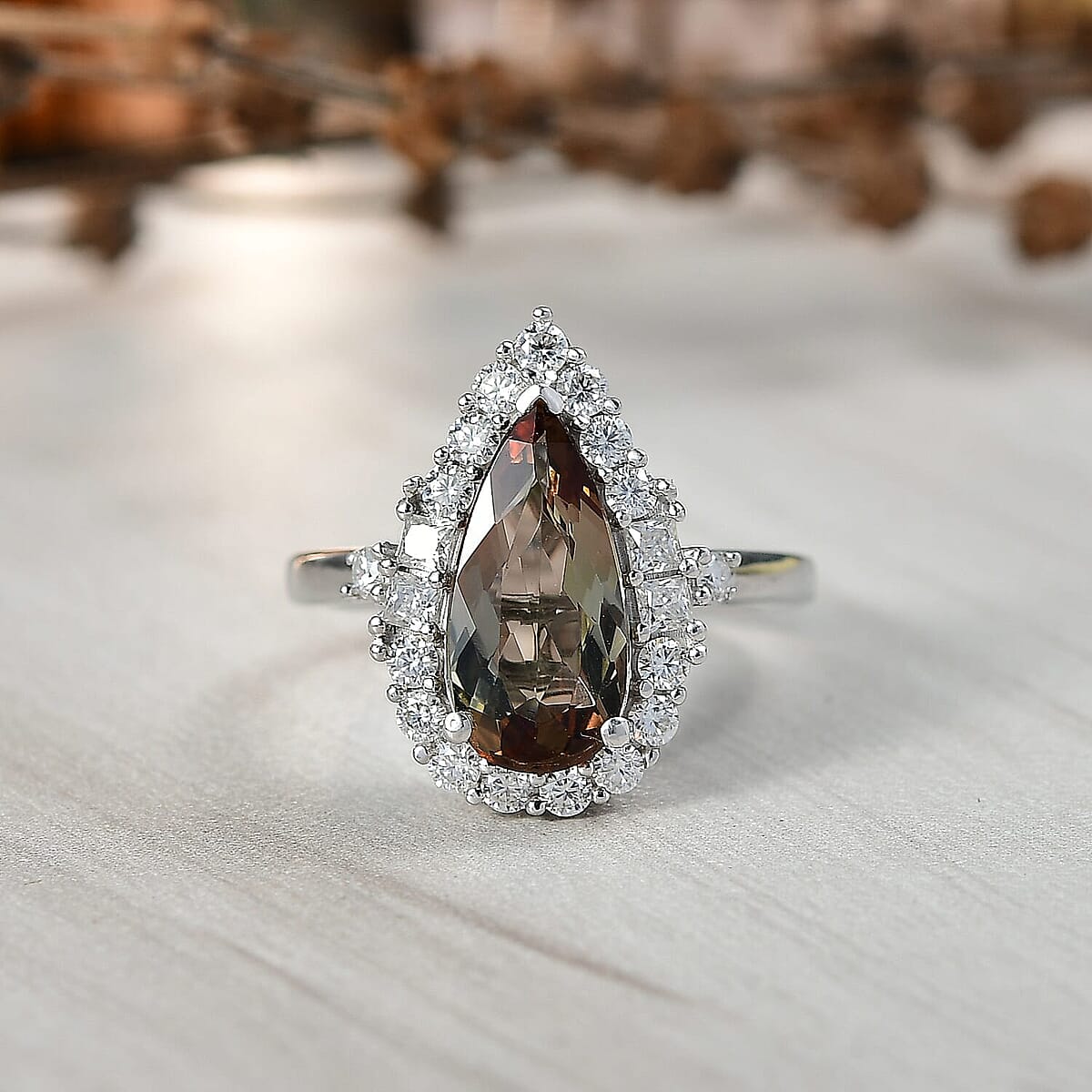 D'Joy Premium Jenipapo Andalusite and Moissanite 3.25 ctw Ring in Rhodium Over Sterling Silver (Size 6.0) image number 1