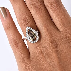 D'Joy Premium Jenipapo Andalusite and Moissanite 3.25 ctw Ring in Rhodium Over Sterling Silver (Size 6.0)