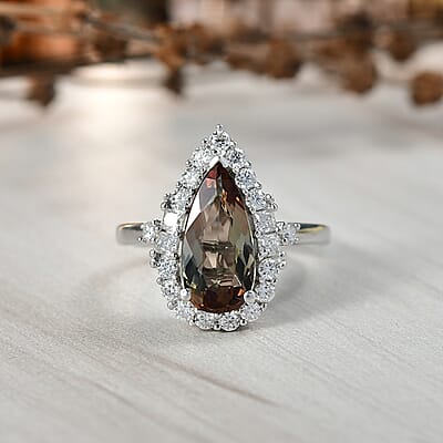 D'Joy Premium Jenipapo Andalusite and Moissanite 3.00 ctw Ring in Rhodium Over Sterling Silver (Size 8.0)