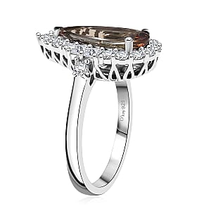 D'Joy Premium Jenipapo Andalusite and Moissanite 3.25 ctw Ring in Rhodium Over Sterling Silver (Size 9.5)