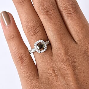 D'Joy Premium Jenipapo Andalusite and Moissanite 1.30 ctw Ring in Rhodium Over Sterling Silver (Size 10.0)