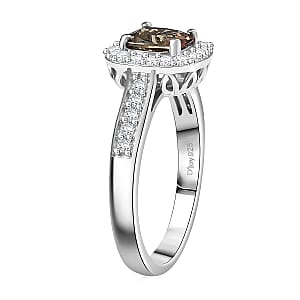 D'Joy Premium Jenipapo Andalusite and Moissanite 1.30 ctw Ring in Rhodium Over Sterling Silver (Size 10.0)