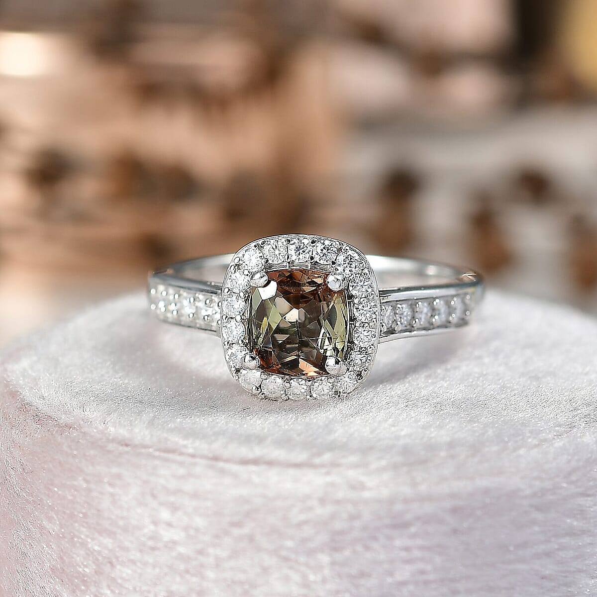 D'Joy Premium Jenipapo Andalusite and Moissanite 1.30 ctw Ring in Rhodium Over Sterling Silver (Size 6.0) image number 1