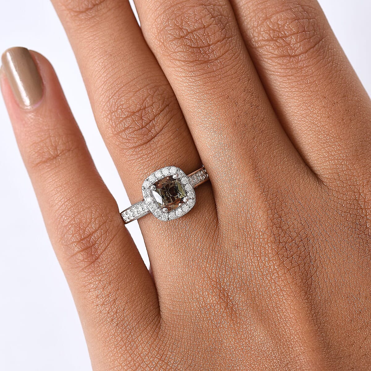 D'Joy Premium Jenipapo Andalusite and Moissanite 1.30 ctw Ring in Rhodium Over Sterling Silver (Size 6.0) image number 2