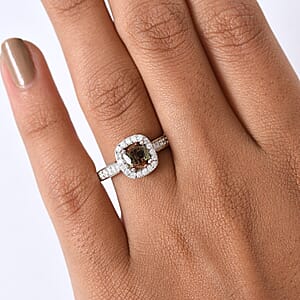 D'Joy Premium Jenipapo Andalusite and Moissanite 1.55 ctw Ring in Rhodium Over Sterling Silver (Size 7.0)