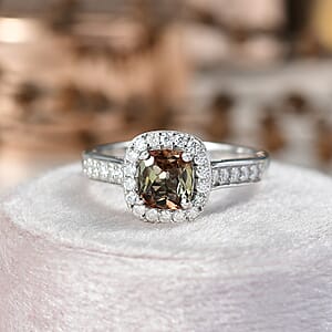D'Joy Premium Jenipapo Andalusite and Moissanite 1.55 ctw Ring in Rhodium Over Sterling Silver (Size 8.0)