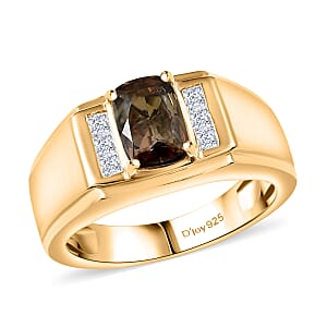 D'Joy Premium Jenipapo Andalusite and Moissanite 1.60 ctw Men's Ring in 18K Vermeil Yellow Gold Over Sterling Silver (Size 10.0)